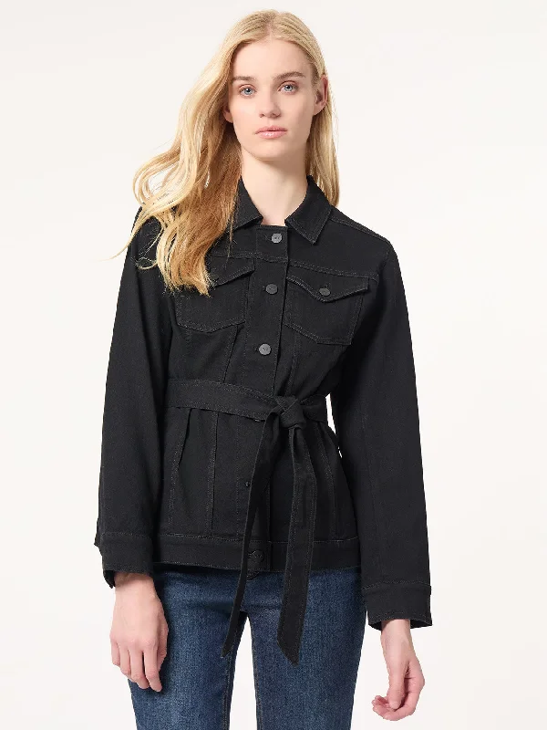 Denim Belted Button-Front Jacket, Onyx Wash Belted Jacket Elasticated Jacket Padded Jacket Denim Belted Button-Front Jacket, Onyx Wash Belted Jacket Elasticated Jacket Padded Jacket