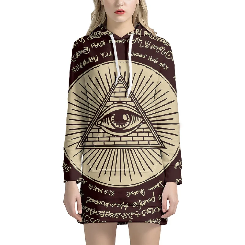 Eye of Providence Symbol Print Pullover Hoodie Dress