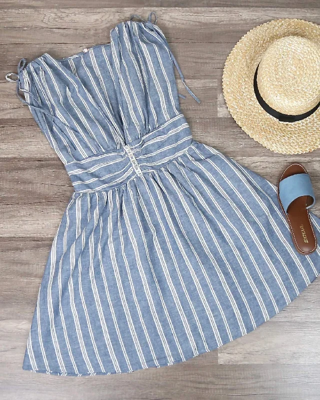 Free People - Roll The Dice Striped Mini Dress in Blue Stylish Sweetheart Neck Mini Dress