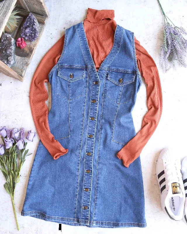 Free People - Wandering Star Denim Mini Dress in Blue Stylish Ribbed Mini Dress