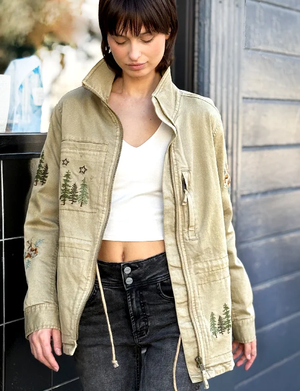 Happy Trees Embroidered Jacket Plaid Jacket Tartan Jacket Houndstooth Jacket