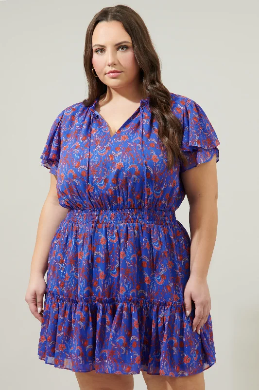 Harlann Floral Bumble Ruffle Mini Dress Curve Trendy Button-Detail Mini Dress