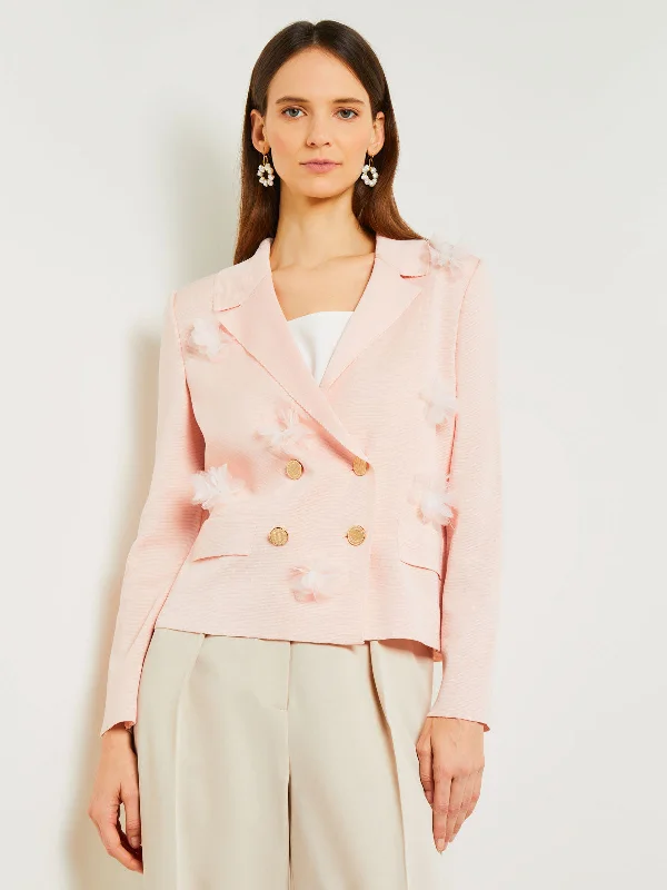 Heritage Fit Double Breasted Jacket - Floral Applique Knit Zip Front Button Front Snap Front Heritage Fit Double Breasted Jacket - Floral Applique Knit Zip Front Button Front Snap Front
