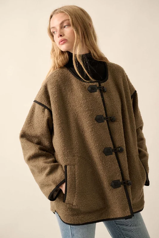 Himalayan Hideaway Sherpa Fleece Toggle Jacket Zippered Front Buttoned Front Snap Front Himalayan Hideaway Sherpa Fleece Toggle Jacket Zippered Front Buttoned Front Snap Front