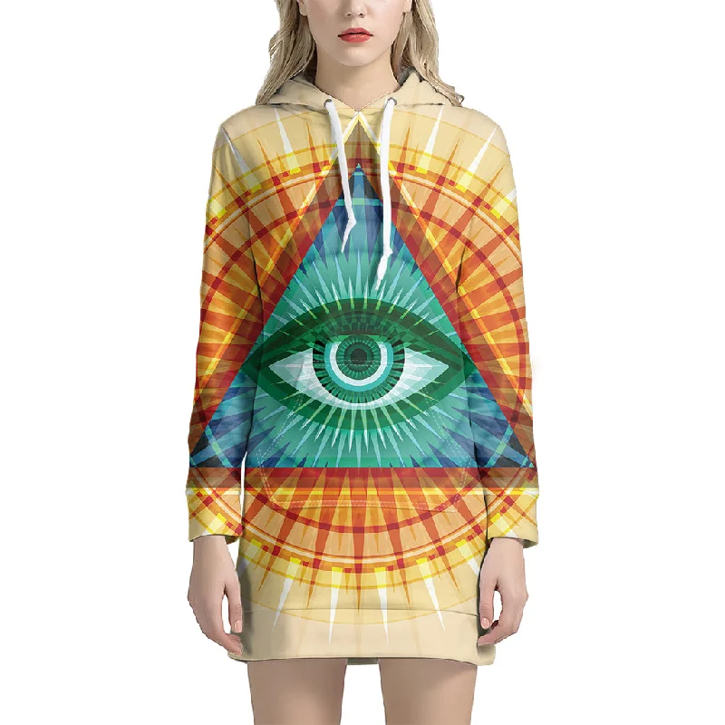 Illuminati Eye of Providence Print Pullover Hoodie Dress