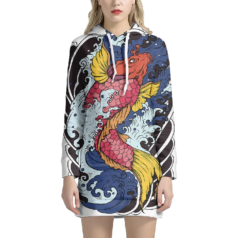 Japanese Koi Carp Tattoo Print Pullover Hoodie Dress