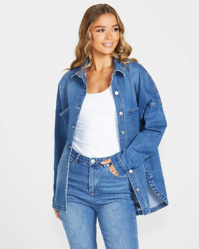 Jasmine Denim Jacket - 80 Vintage Wash Snapped Jacket Toggled Jacket Drawstring Jacket