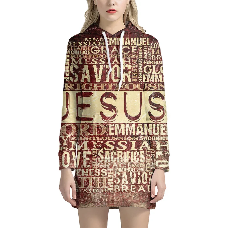 Jesus Religious Words Print Pullover Hoodie Dress