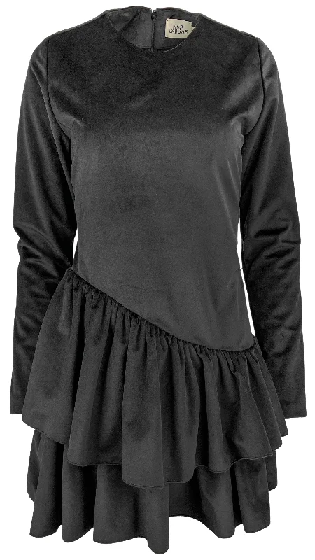 Kika Vargas Agatha Tiered Mini Dress in Black Elegant Lace Mini Dress