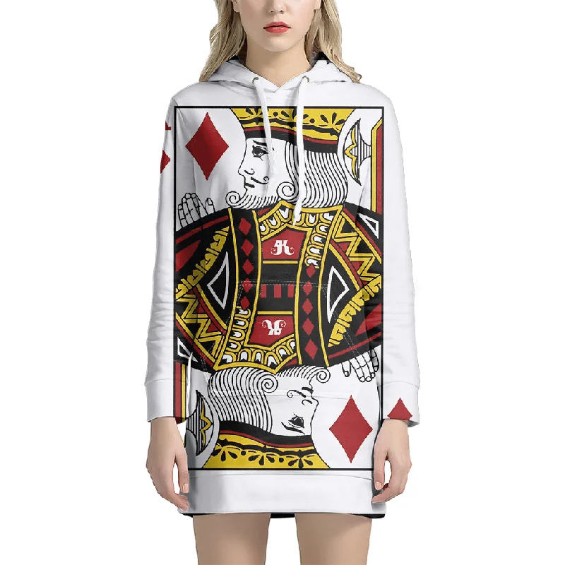 King Of Diamonds Playing Card Print Pullover Hoodie Dress
