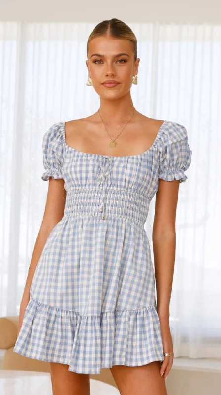 Kori Mini Dress - Blue Check Fashionable Pleated Mini Dress