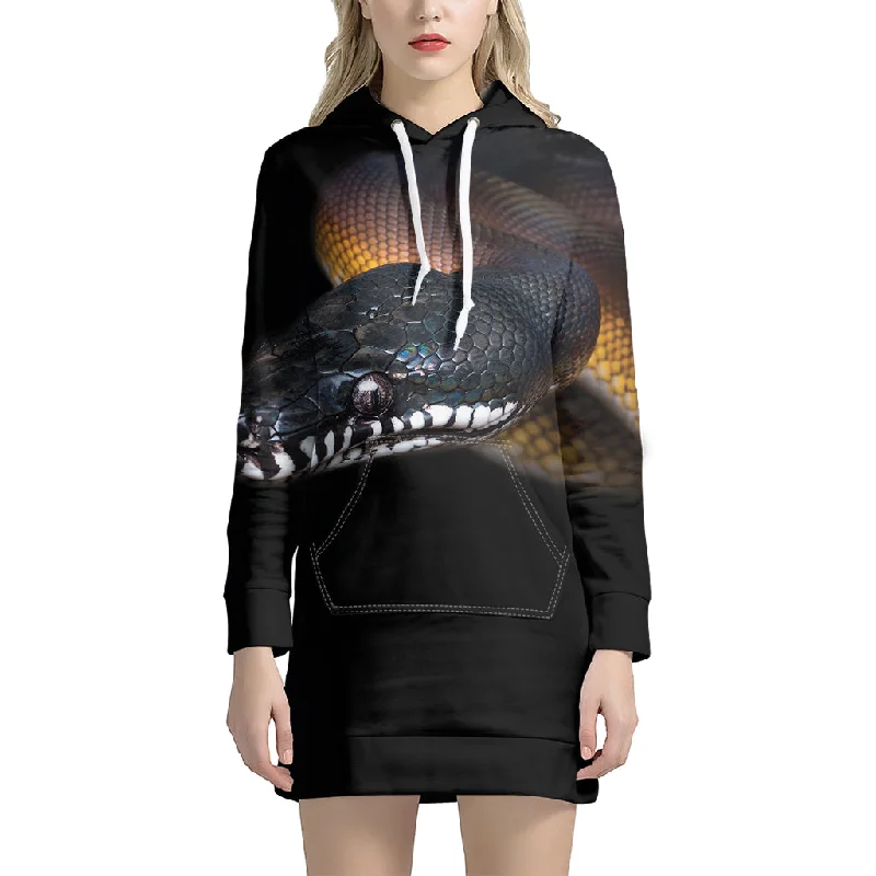 Leiopython Snake Print Pullover Hoodie Dress