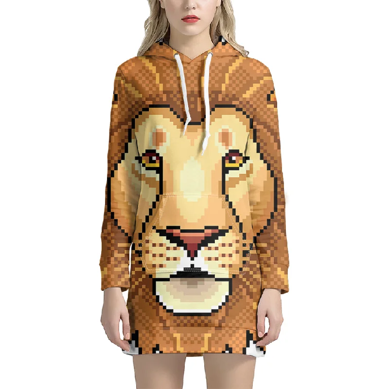 Leo Pixel Print Pullover Hoodie Dress