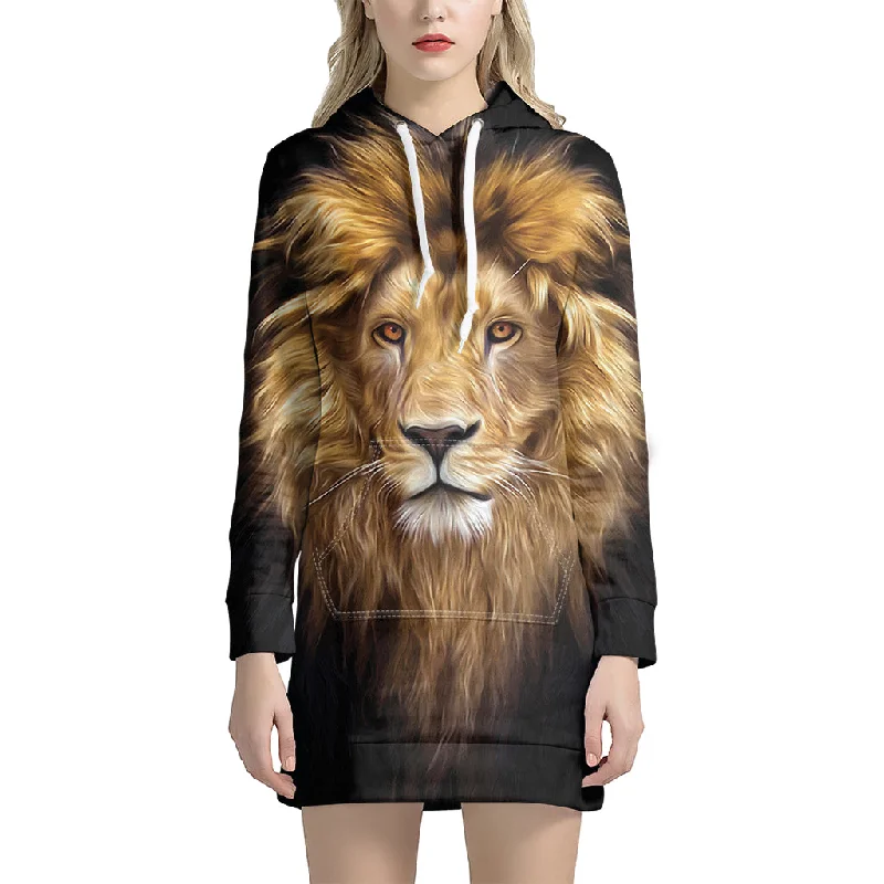 Leo Portrait Print Pullover Hoodie Dress