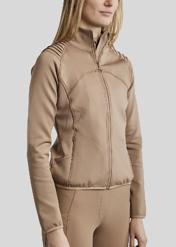 MoPaige Pintucks with Crystals Jacket - Latte V-Neck Jacket Boat Neck Jacket Square Neck Jacket