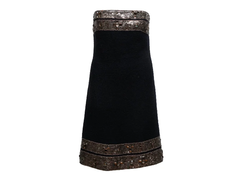 Navy Oscar de la Renta Strapless Wool Dress Size US 8