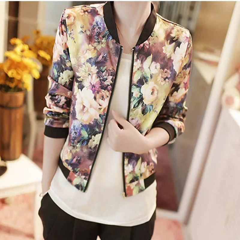Women Spring Jackets Short Tops Long Sleeve Floral Print Coat Vintage Women Clothing Bomber Jacket Chaquetas Mujer Embroidered Jacket Appliqued Jacket Beaded Jacket