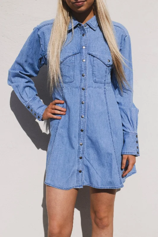 Free People: Sammi Denim Mini Dress Classic Striped Mini Dress