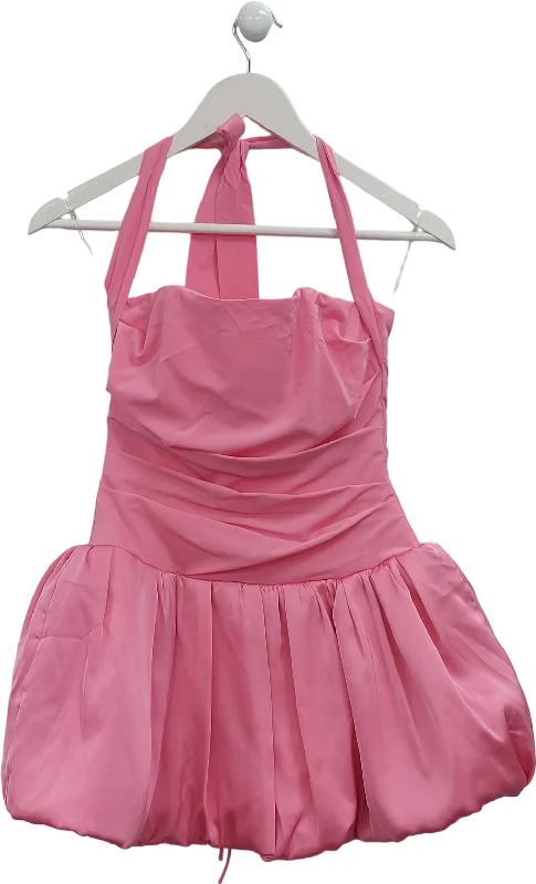 Oh Polly Hot Pink Halter Mini Dress UK 8 Chic Pleated Mini Dress