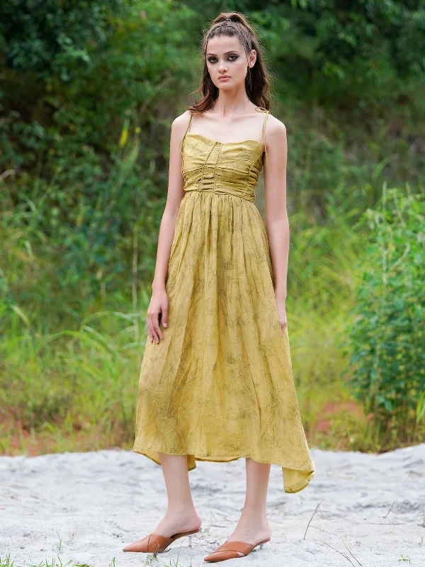Odette Women Olive Green Printed Crepe Stitched Dress