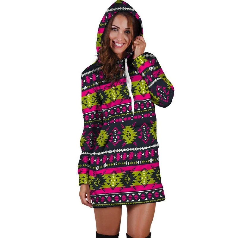 Pink Tribal Aztec Grunge Hoodie Dress