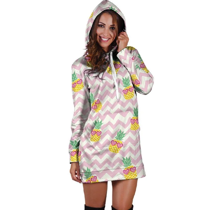 Pink Zig Zag Pineapple Print Hoodie Dress