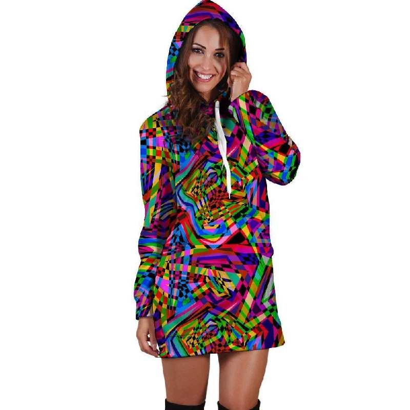 Psychedelic Geometric Multicolor Hoodie Dress