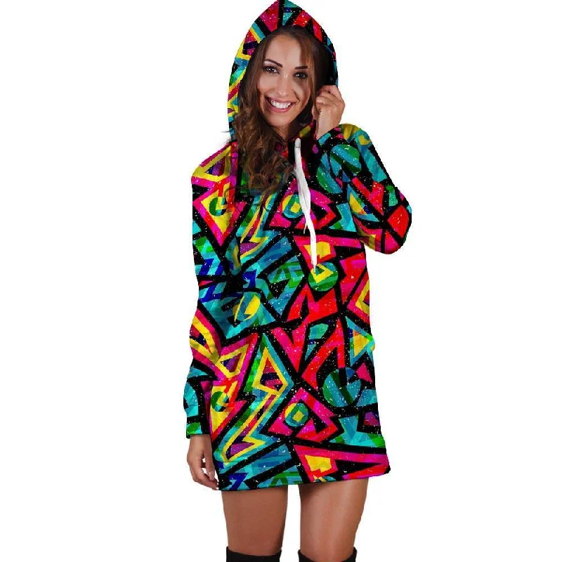 Psychedelic Geometric Print Hoodie Dress