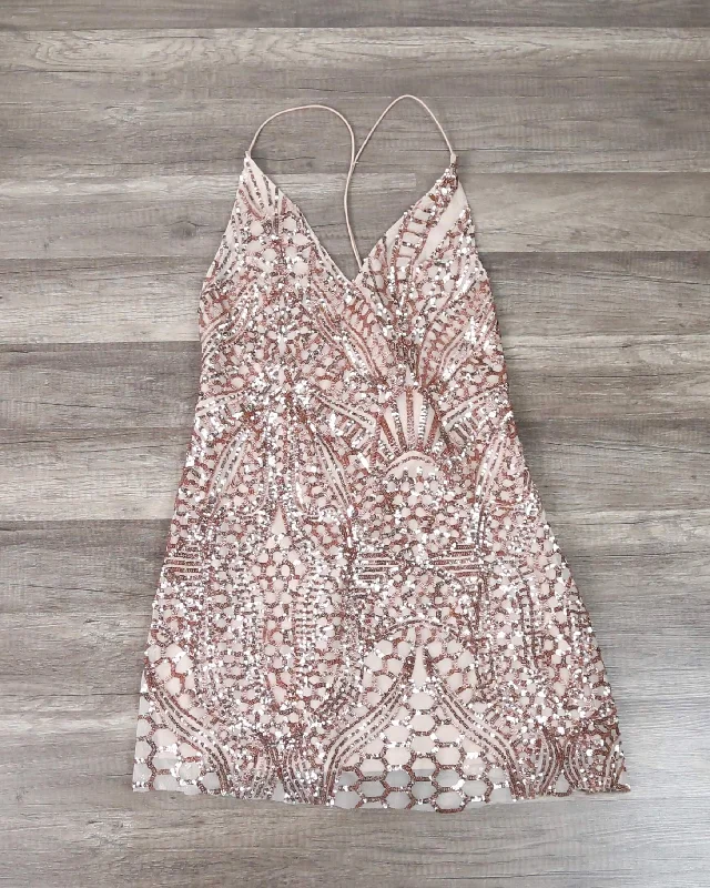 Open Back Sequin Mini Dress in Rose Gold Cozy Jersey Mini Dress