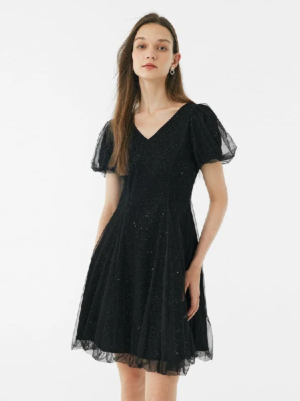 Sequined Fitted A-Line Dress