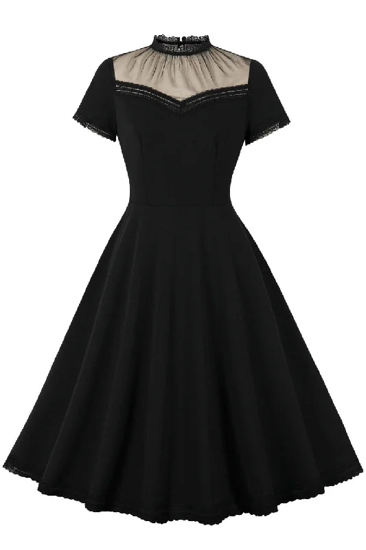 Sexy Black Tulle A-line Vintage Dress with Lace