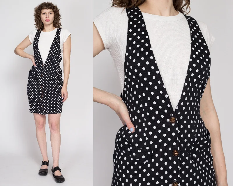 Sm-Med 80s Black & White Polka Dot Pinafore Mini Dress Elegant Tulle Mini Dress