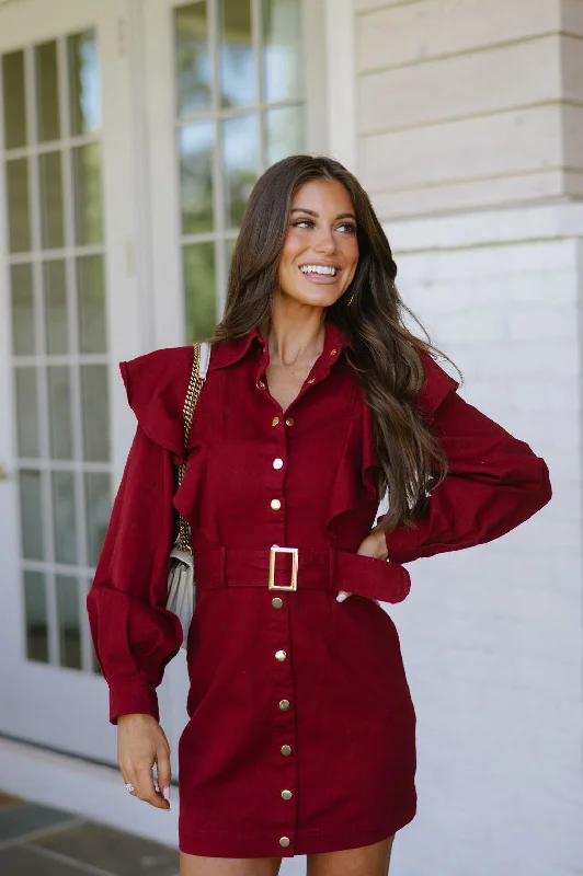 Stellan Mini Dress- Burgundy Chic Mini Dress with V-Neck