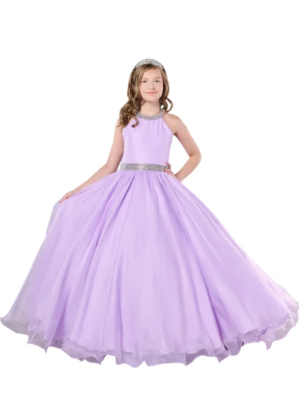 Tiffany Princess 13801  Size 2 Lilac Girls Pageant Dress Halter Ballgown A Line Formal Crystal Straps
