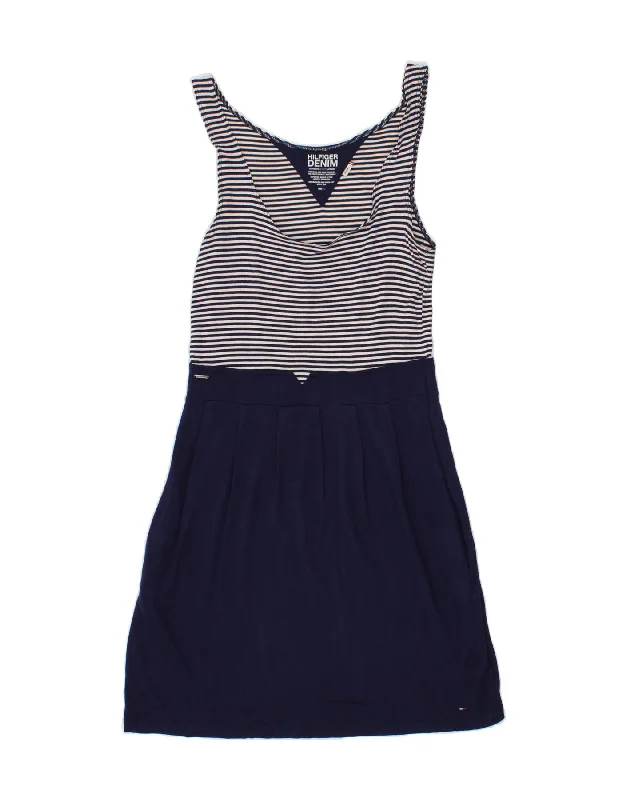 TOMMY HILFIGER Womens A-Line Dress UK 12 Medium Blue Colourblock