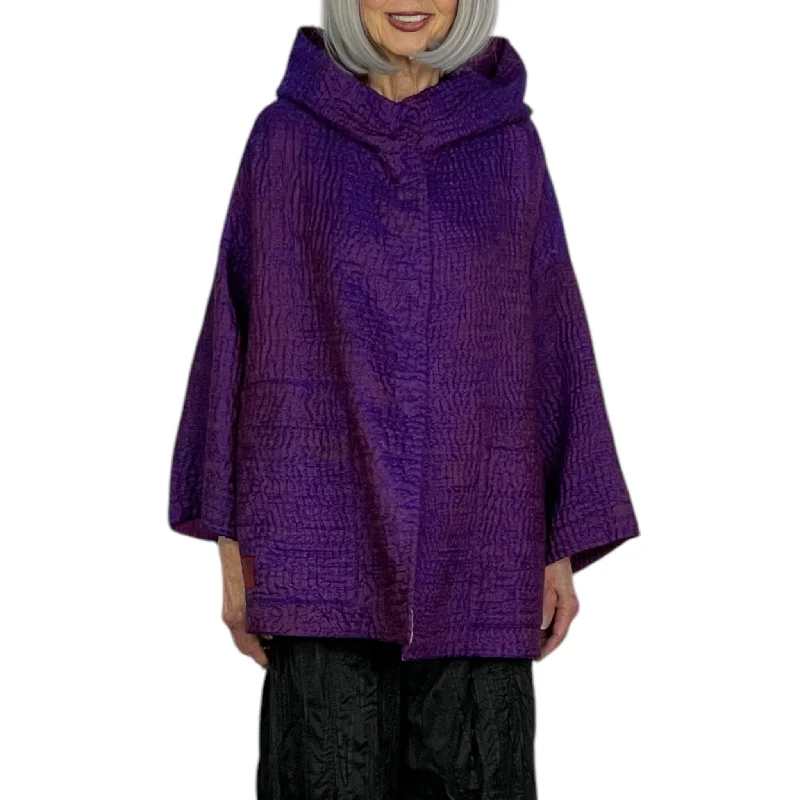 JACQUARD HOODIE PONCHO JACKET A-Line Jacket Boat Neck Shawl Collar