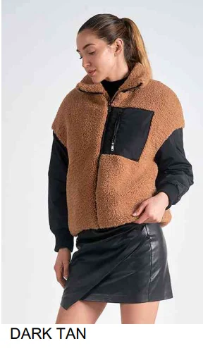 Jacket  Fauz Fur Dark Tan JK8227 Toggled Jacket Drawstring Jacket Belted Jacket