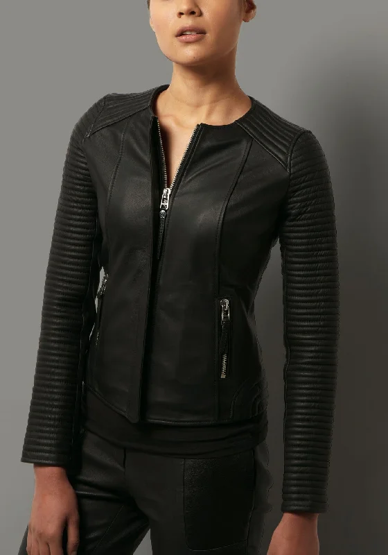 Women’s Quilted Leather Jacket with Round Neck WJ026 Herringbone Jacket Checkered Jacket Solid Jacket Women’s Quilted Leather Jacket with Round Neck WJ026 Herringbone Jacket Checkered Jacket Solid Jacket