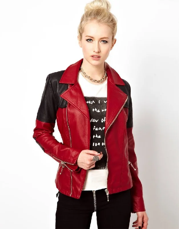Women’s Red and Black Multi Color Leather Jacket WJ023 Embroidered Jacket Appliqued Jacket Beaded Jacket Women’s Red and Black Multi Color Leather Jacket WJ023 Embroidered Jacket Appliqued Jacket Beaded Jacket