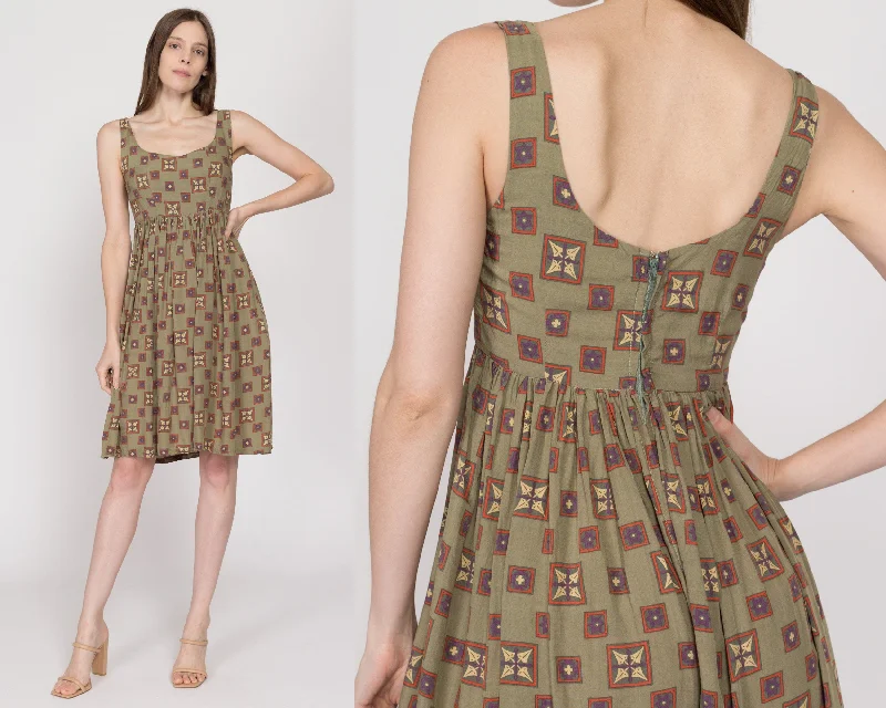 XS 90s Olive Green Batik Babydoll Sundress