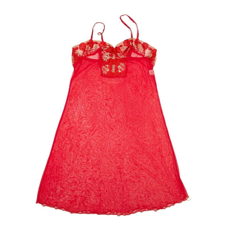 Y2K Mesh Nightwear Mini Dress Red Sleeveless Short Womens UK 12 Elegant Satin Mini Dress