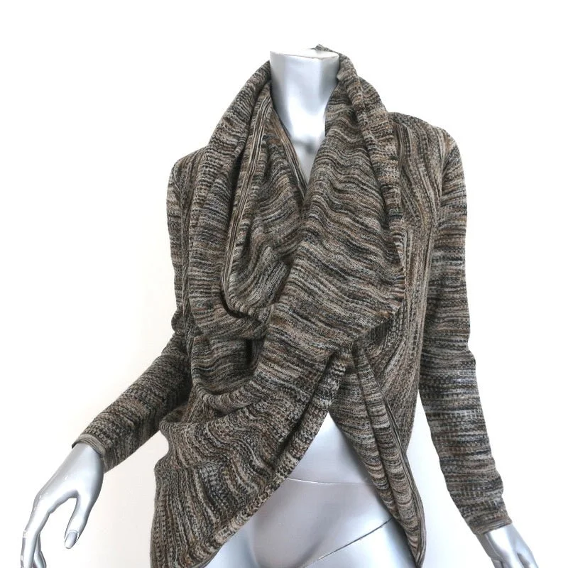 Alice + Olivia Drape Wrap Around Sweater Brown Space Dye Wool Size Small Faux Fur Fabric Real Fur Fabric Shearling Fabric