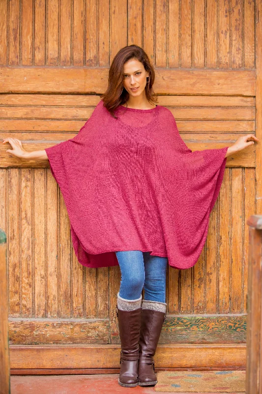 Bright Wind Soft Knit Bohemian Style Wine Drape Sweater from Peru Oversized Loose Flowy Bright Wind Soft Knit Bohemian Style Wine Drape Sweater from Peru Oversized Loose Flowy