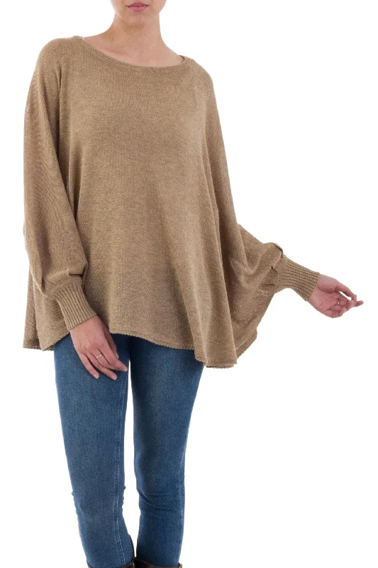 Coastal Breeze Soft Knit Bohemian Style Light Tan Drape Sweater from Peru Bright Pastel Dark