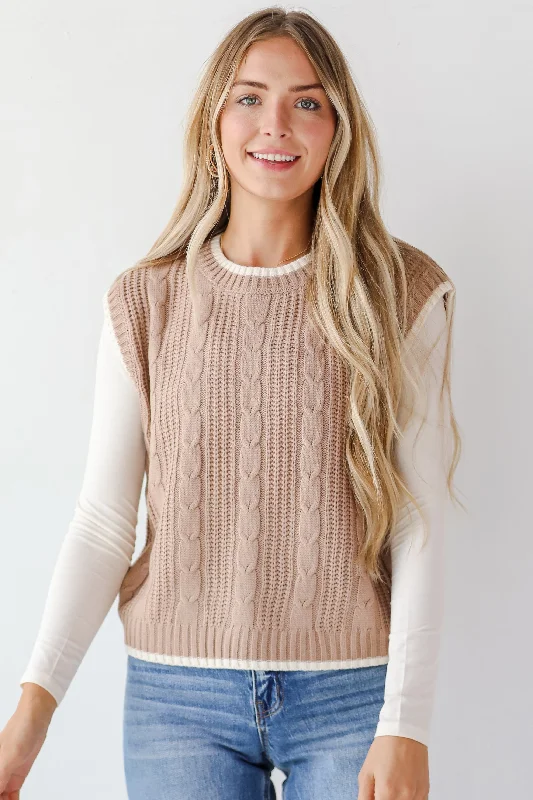 Cozy Outlook Taupe Cable Knit Sweater Vest Nylon Fabric Polyester Fabric Spandex Fabric Cozy Outlook Taupe Cable Knit Sweater Vest Nylon Fabric Polyester Fabric Spandex Fabric