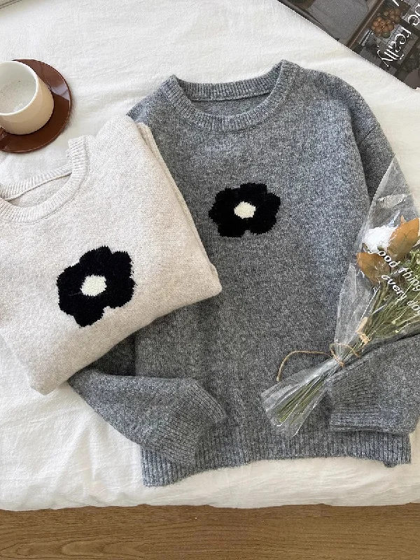 embroidery soft sweater round neck long-sleeved top     S4689 Print Jacquard Patchwork