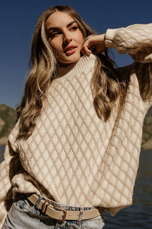 Hendrix Diamond Knit Sweater | Taupe Velvet Chenille Corduroy