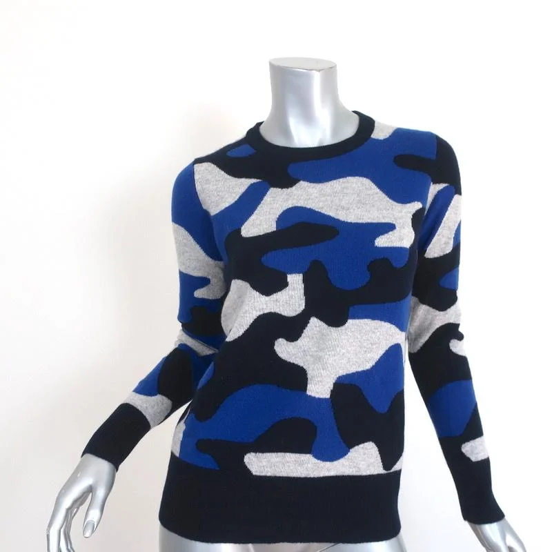 Madeleine Thompson Cashmere Sweater Cassim Blue Camouflage Knit Size Small NEW Spandex Blend Rayon Blend Denim Blend