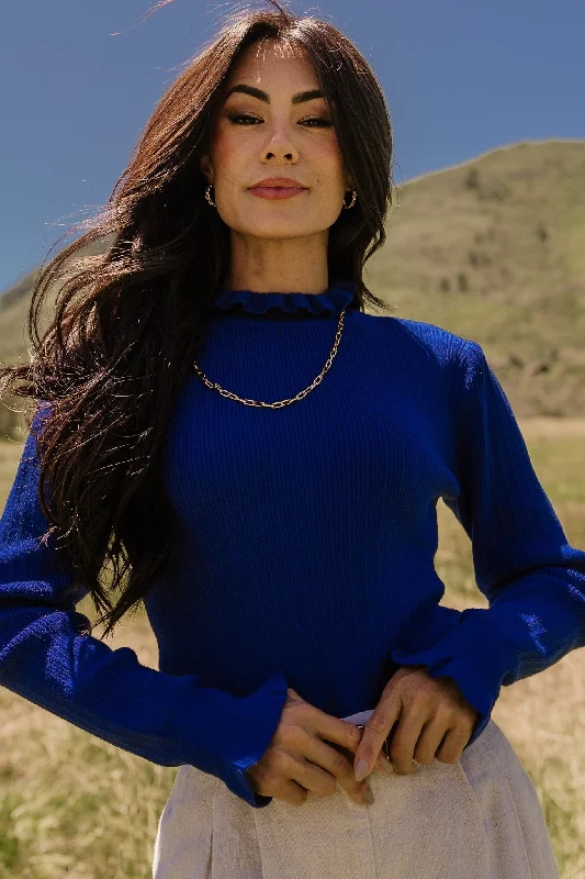 Olympia Sweater Top | Cobalt Knit Fabric Woven Fabric Fleece Fabric