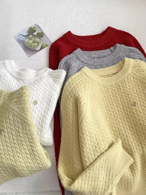 round neck sweater casual solid color sweater top    S4695 Ribbed Striped Patterned